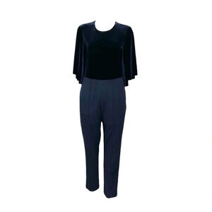 Black Halo navy flutter sleeve velour top jumpsuit size 12